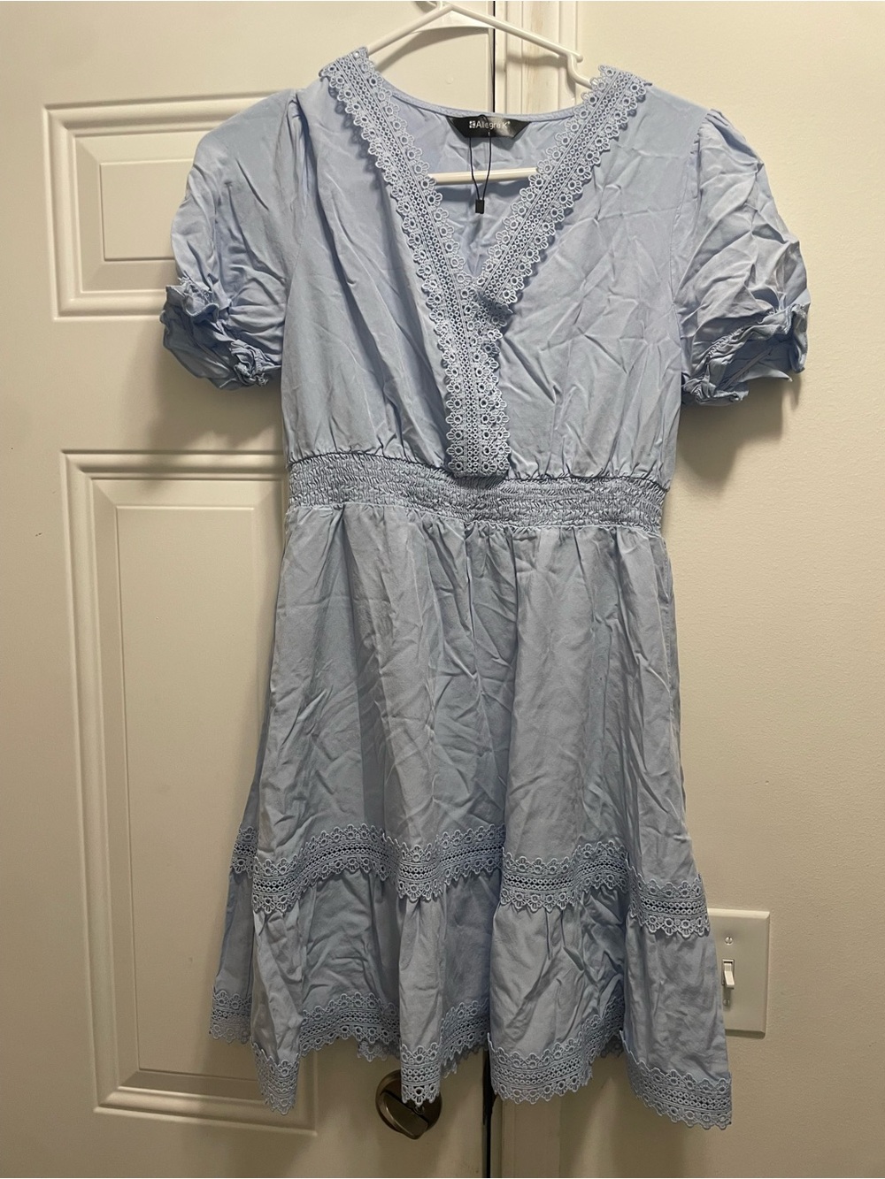NWOT - Allegra K - Womens Light Blue Lace-Trim V-Neck Casual Dress
